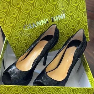 Gianni Bini Shimmering Black Peep Toe Heels